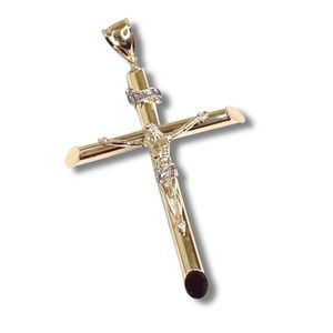GOLD Cross Jesus pendant 14k Crucifix yellow Charm necklace Big Gold Filled